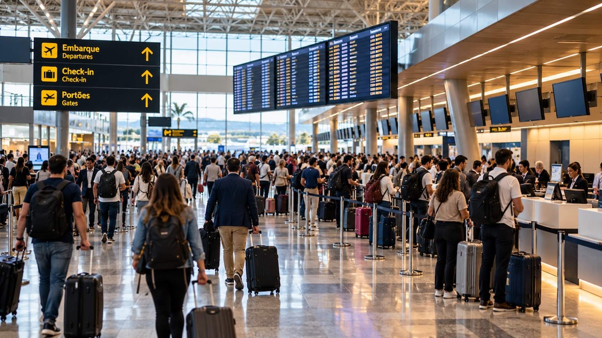 Bustling Modern Airport Check-In Terminal